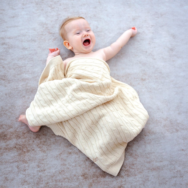 Personalised Luxury Baby Cable Knit Blanket - Cream - LOVINGLY SIGNED (HK)