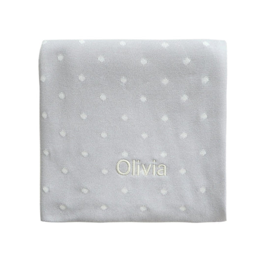 Personalised Polka Dot Blanket - Grey - LOVINGLY SIGNED (HK)