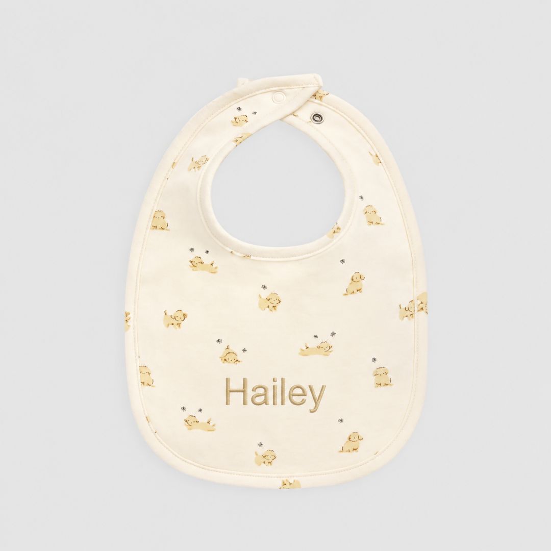 Personalised Organic Cotton Bib - Playful Honey | Jamie Kay