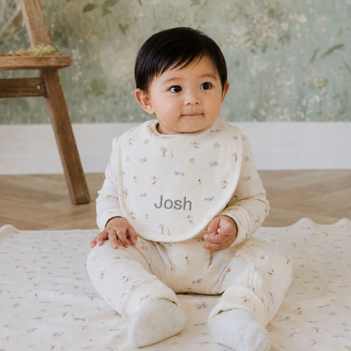 Personalised Organic Cotton Bib - Savannah Animals Tofu | Jamie Kay