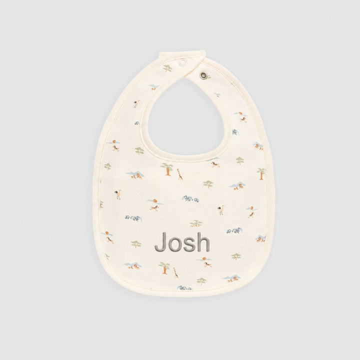 Personalised Organic Cotton Bib - Savannah Animals Tofu | Jamie Kay