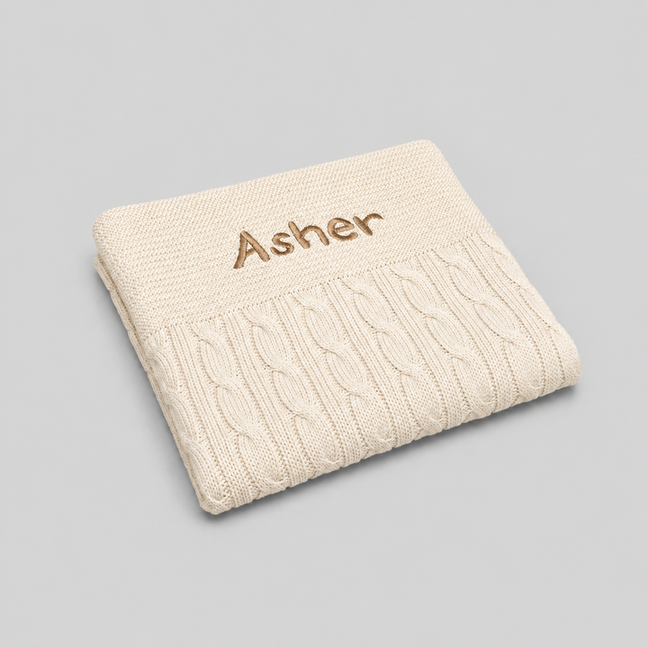 Personalised Luxury Baby Cable Knit Blanket - Cream