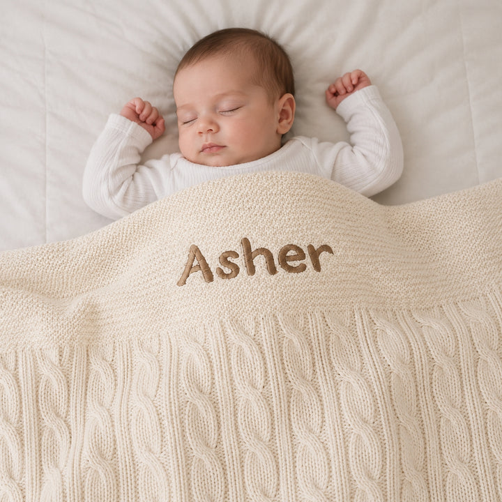 Personalised Luxury Baby Cable Knit Blanket - Cream