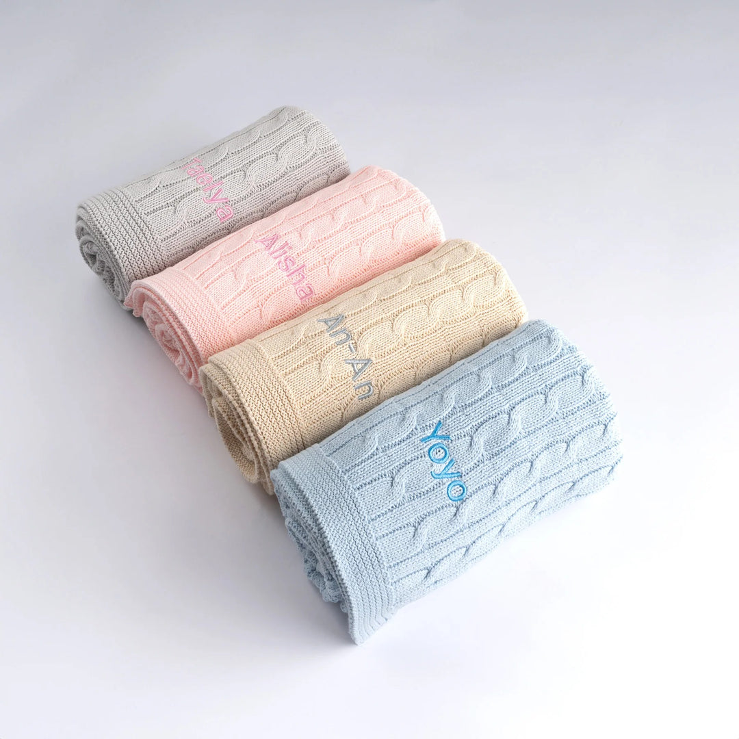 Personalised Luxury Baby Cable Knit Blanket - Cream
