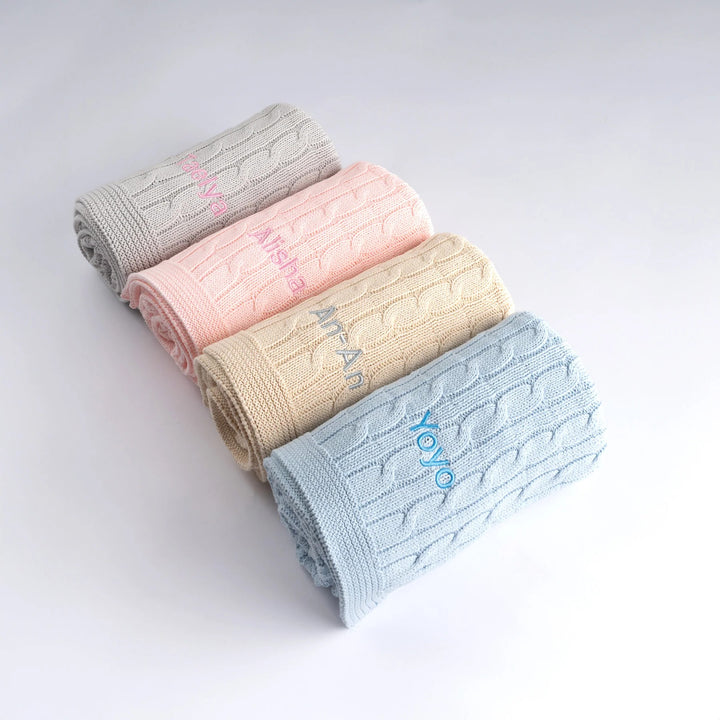 Personalised Luxury Baby Cable Knit Blanket - Cream