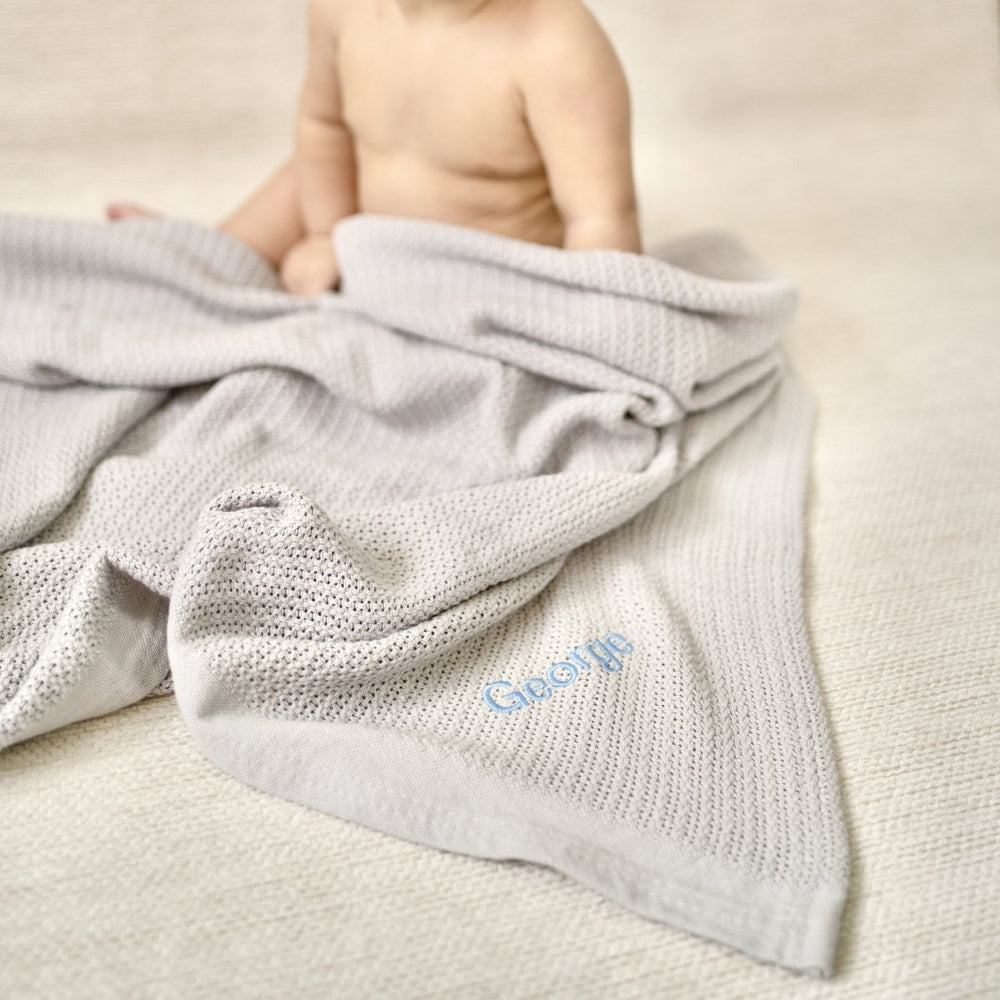 Personalised Baby Silky Cotton Blanket - Grey - LOVINGLY SIGNED (HK)