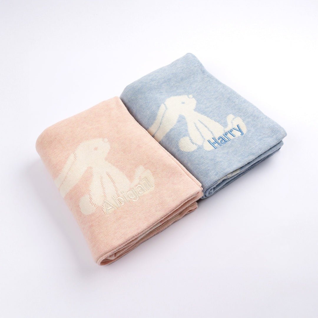 Personalised Bashful Blue Bunny Blanket - LOVINGLY SIGNED (HK)