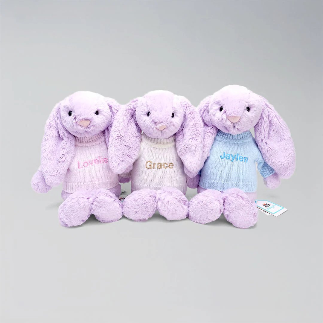 Personalised Jellycat Bunny Lilac + Jumper - LOVINGLY SIGNED (HK)