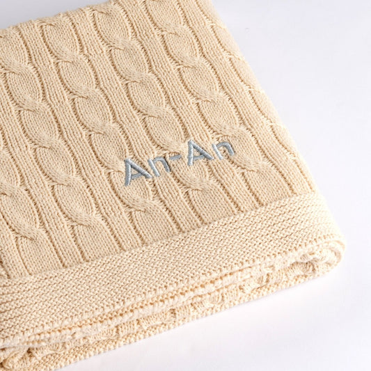 Personalised Luxury Baby Cable Knit Blanket - Cream - LOVINGLY SIGNED (HK)