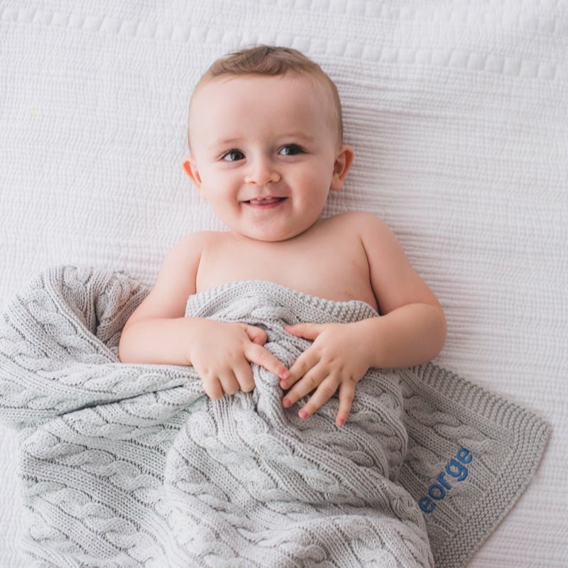 Personalised Luxury Baby Cable Knit Blanket - Grey - LOVINGLY SIGNED (HK)