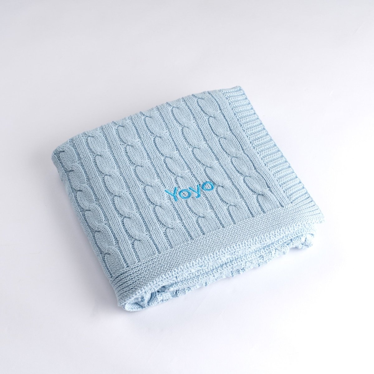 Personalised Luxury Baby Cable Knit Blanket - Pale Blue - LOVINGLY SIGNED (HK)