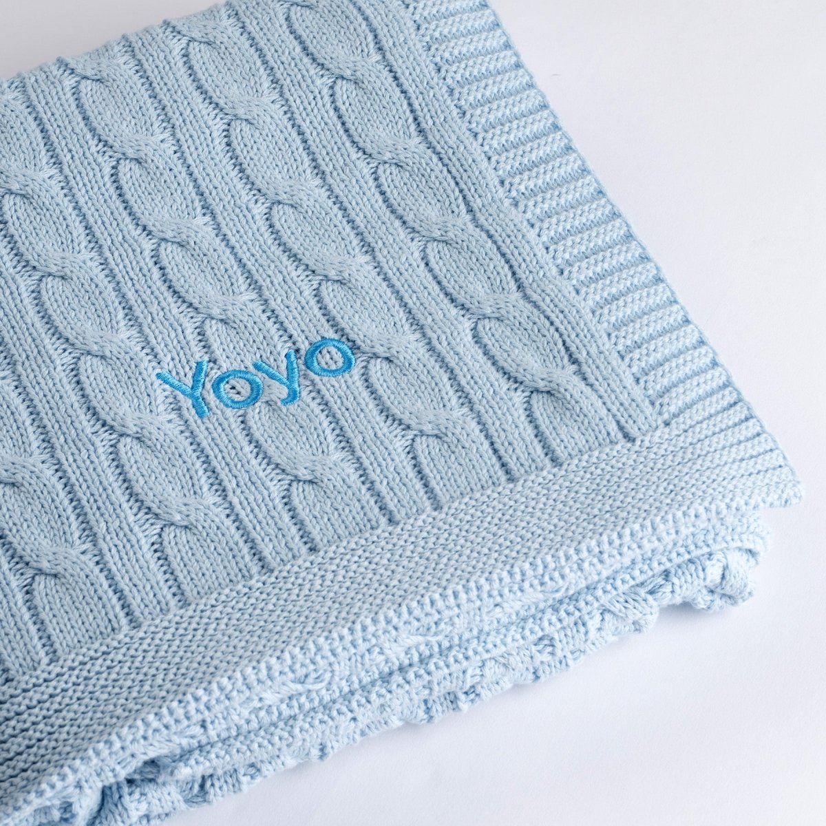 Personalised Luxury Baby Cable Knit Blanket - Pale Blue - LOVINGLY SIGNED (HK)