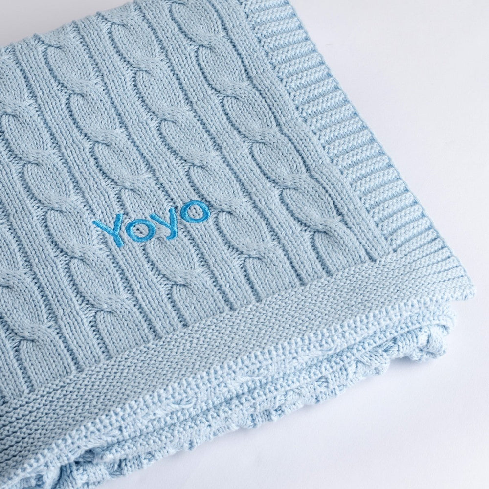 Personalised Luxury Baby Cable Knit Blanket - Pale Blue - LOVINGLY SIGNED (HK)