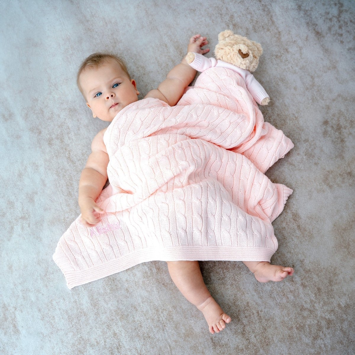 Personalised Luxury Baby Cable Knit Blanket - Pale Pink - LOVINGLY SIGNED (HK)