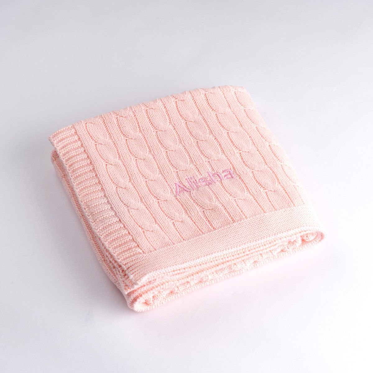 Personalised Luxury Baby Cable Knit Blanket - Pale Pink - LOVINGLY SIGNED (HK)