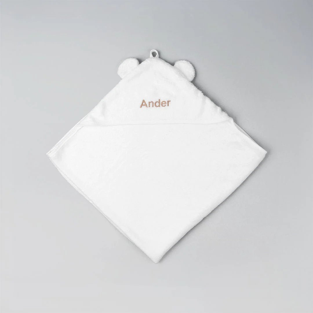 Personalised Luxury White Hooded Towel With Ears - LOVINGLY SIGNED (HK)