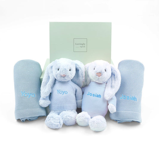 Personalised Twin Blanket Set - Blue - LOVINGLY SIGNED (HK)