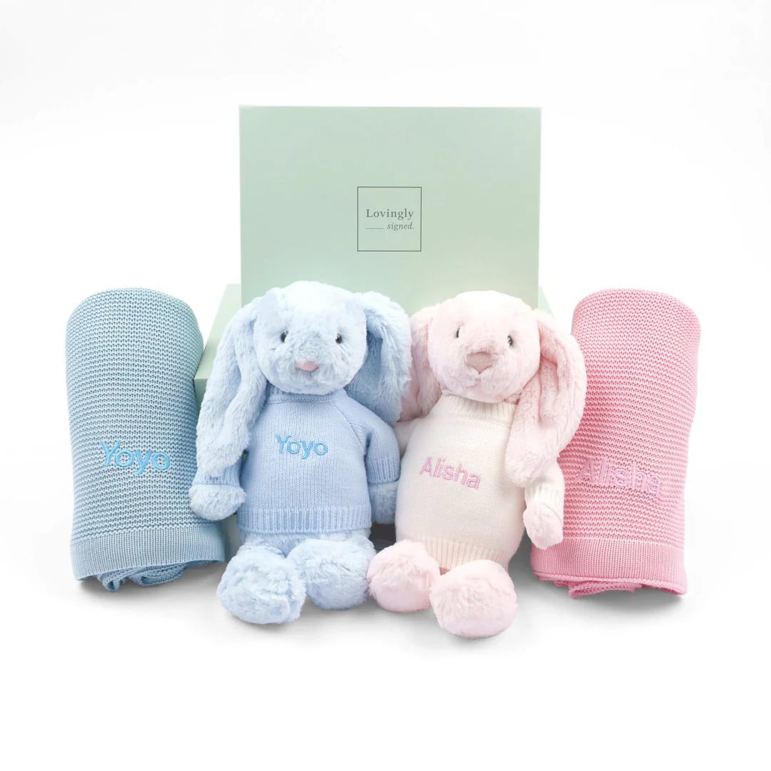 Personalised Twin Blanket Set - Blue + Pink - LOVINGLY SIGNED (HK)