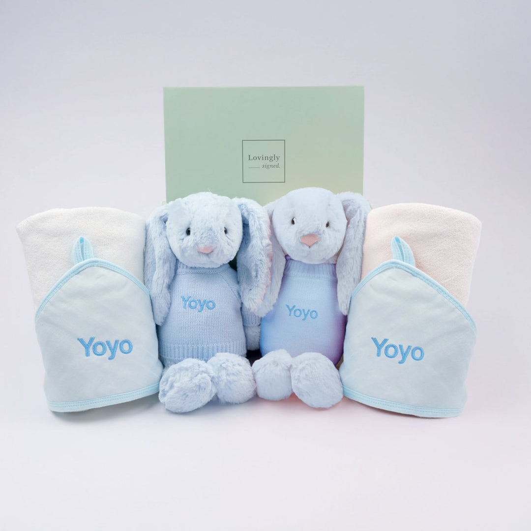 Personalised Twin Towel Set - Blue - LOVINGLY SIGNED (HK)