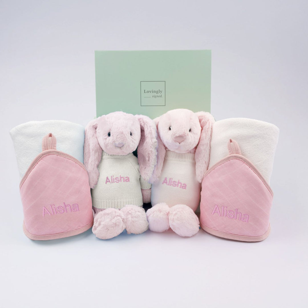 Personalised Twin Towel Set - Pink - LOVINGLY SIGNED (HK)