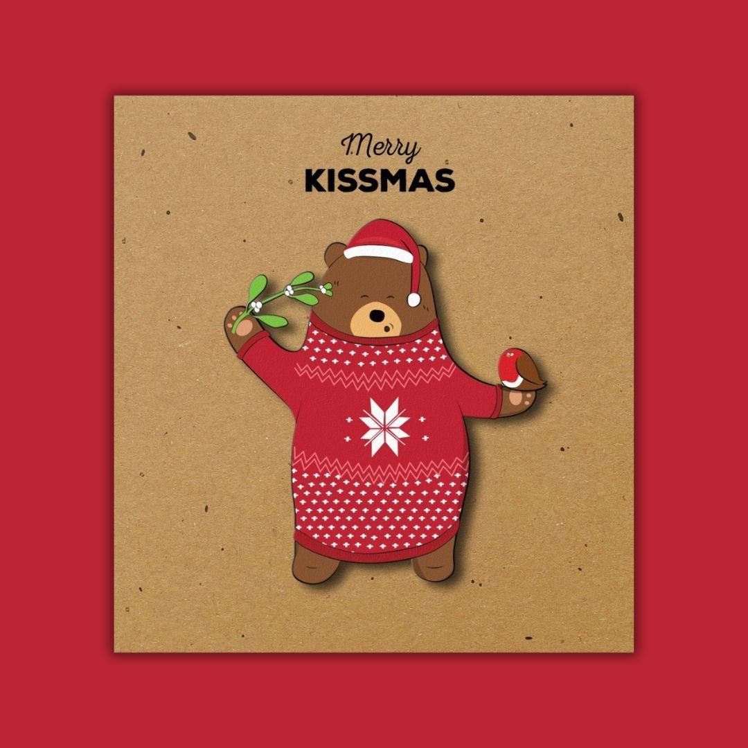 Merry Kissmas Bear and Robin Greeting Card - LOVINGLY SIGNED (HK)