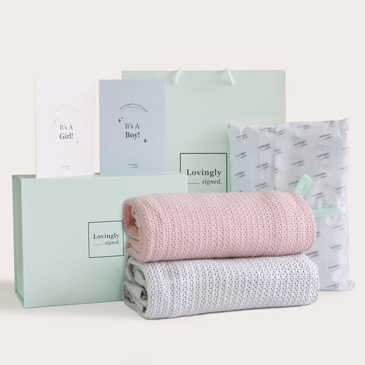 Organic Cotton Blanket Duo Set - Pink/Grey - LOVINGLY SIGNED (HK)