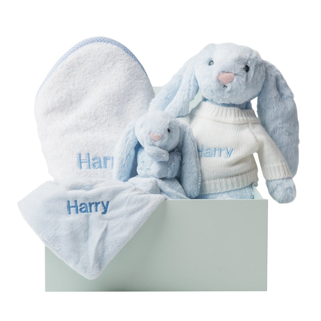 Personalised Bathtime, Bunny and Comforter Snuggle Set - Blue - LOVINGLY SIGNED (HK)