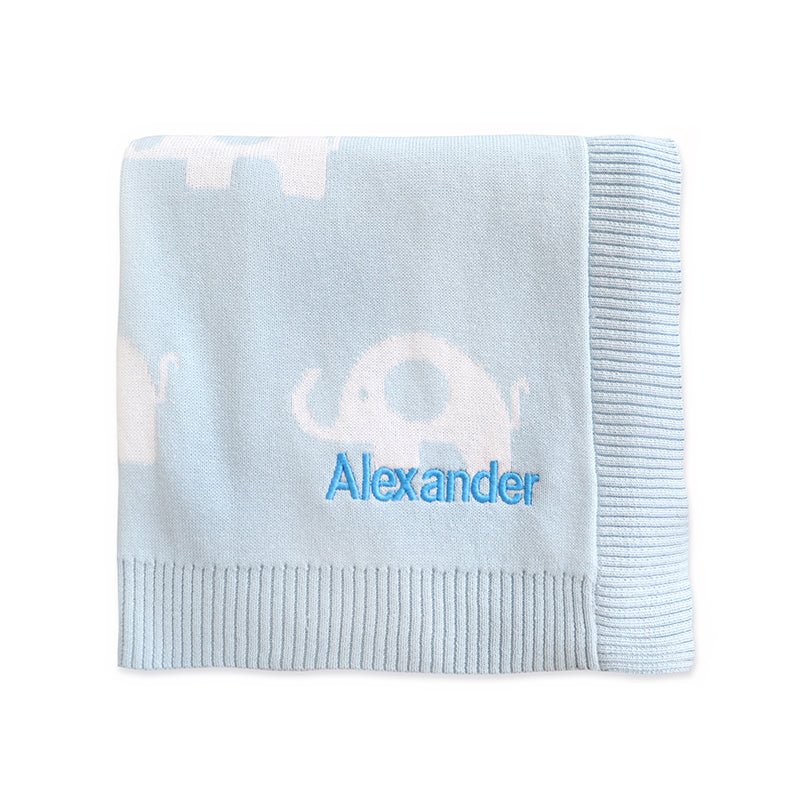 Personalised Blue Elephant Blanket - LOVINGLY SIGNED (HK)