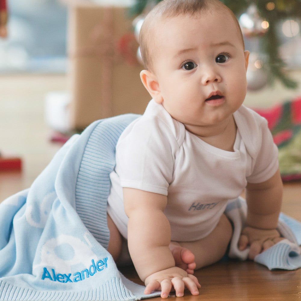 Personalised Blue Elephant Blanket - LOVINGLY SIGNED (HK)