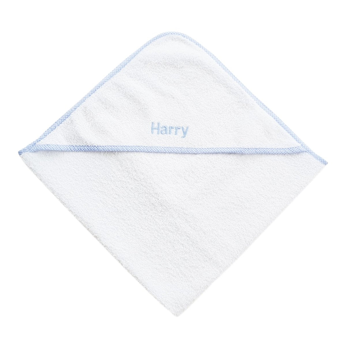 Personalised Luxury Baby Blue Gingham Trim Hooded Towel - LOVINGLY SIGNED (HK)