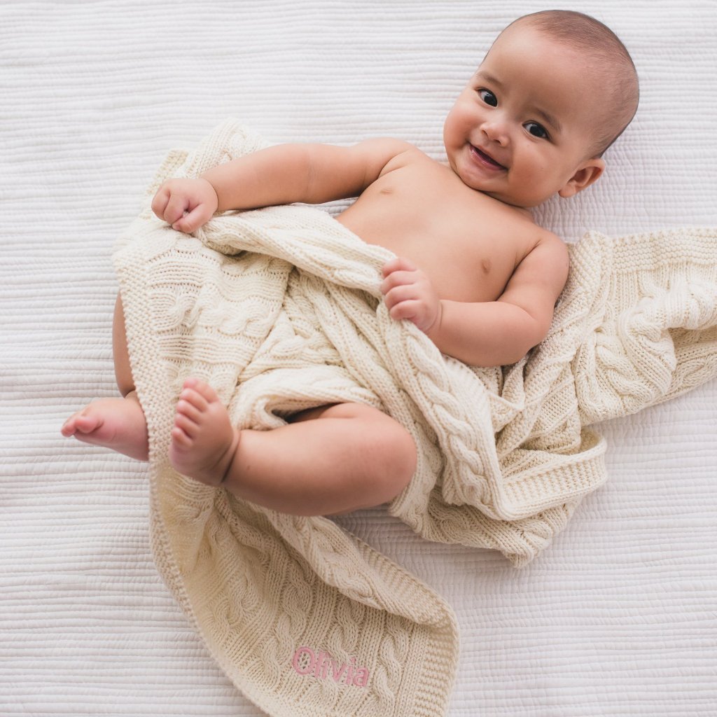 Personalised Luxury Baby Cable Knit Blanket - Cream - LOVINGLY SIGNED (HK)