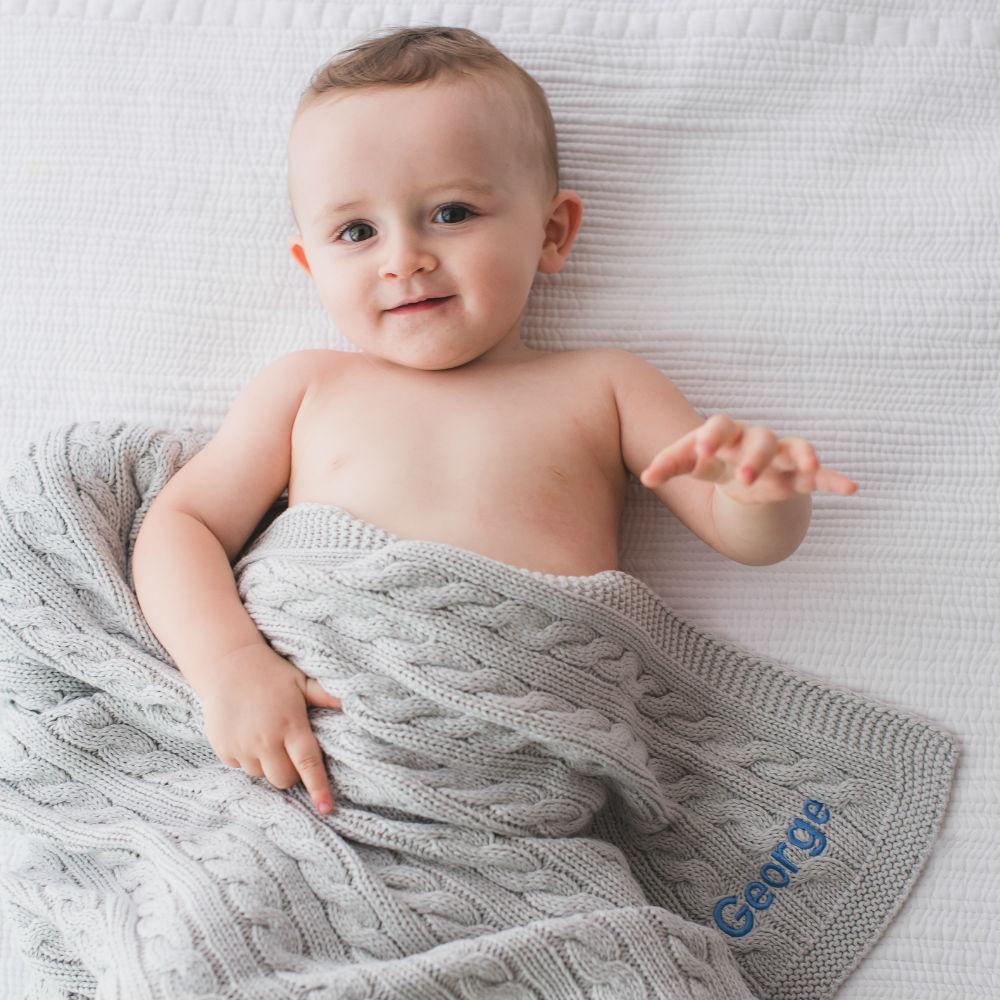 Personalised Luxury Baby Cable Knit Blanket - Grey - LOVINGLY SIGNED (HK)