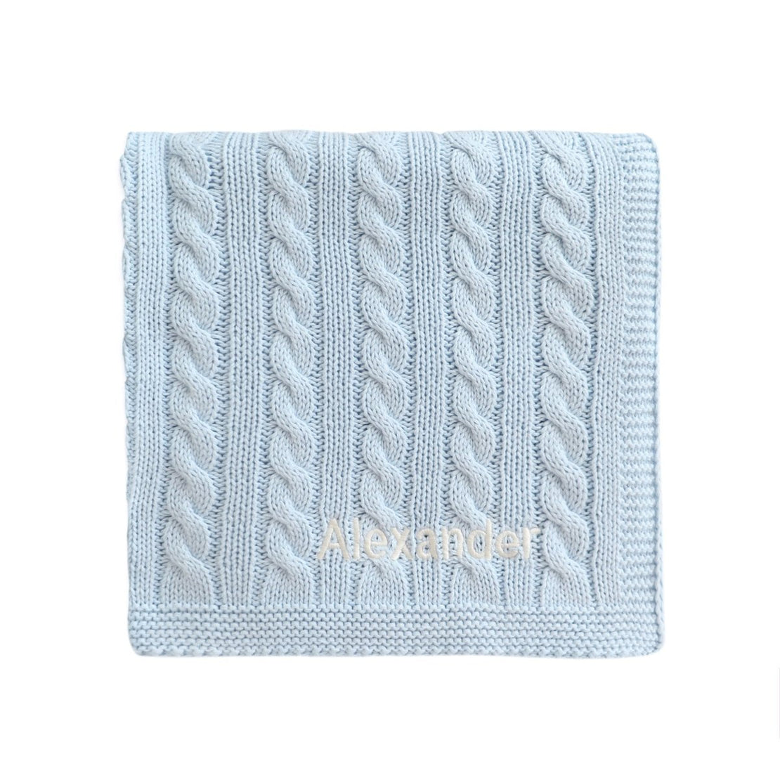 Personalised Luxury Baby Cable Knit Blanket - Pale Blue - LOVINGLY SIGNED (HK)