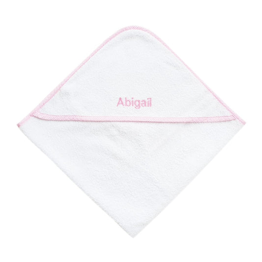 Personalised Luxury Baby Pink Gingham Trim Hooded Towel - LOVINGLY SIGNED (HK)